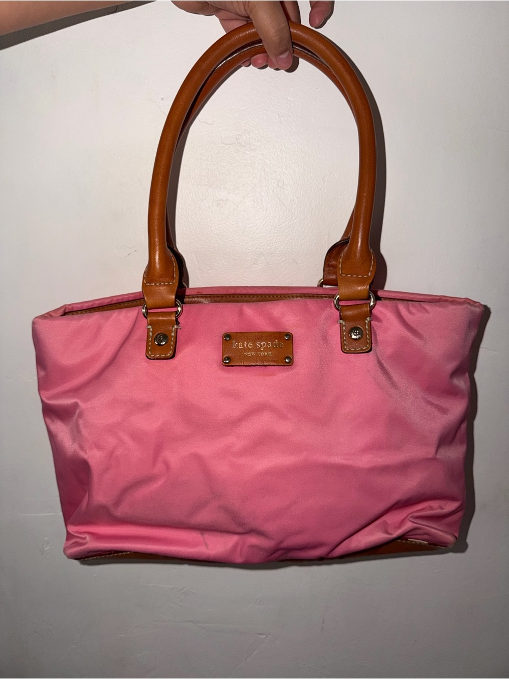 kate spade Pink Tote with Tan Leather Handles